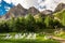 Cristallo mountain group near Cortina d\'Ampezzo with relaxing chairs