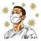Cristiano Ronaldo Wearing Face Health Mask Anti Coronavirus Covid 19 Cartoon Vector Portrait Drawing Illustration. Turin, March 26