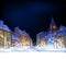 Cristmas greeting card. Fabulous snow-covered town in the Chris