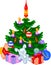 Cristmas tree with cones, balls, garlands and gifts