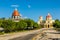 Cristobal colon catholic cemetery chapel, with road and alleyin