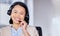 CRM, customer service or Asian woman and mockup for callcenter support, consulting or networking in office. Manager face