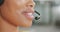 CRM, customer service face or consultant black woman with life insurance telemarketing, help or communication. Sales