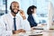 Crm portrait , telemarketing and black man in a ecommerce consultant sales office. Customer service, web support and