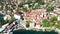 Croatia, Adriatic coast, beautiful old town of Lovran. historic center and coastline aerial