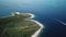 Croatia, Adriatic Sea. Drone Aerial View of Boat Sailing by Peninsula Cape