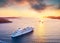 Croatia. Aerial view at the cruise ship during sunset. Adventure and travel.  Landscape with cruise liner on Adriatic sea. Luxury