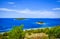 Croatia - blue sea and small islands with road along the coast. A panoramic view Sibenik district of the Mediterranean blue sea