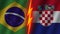 Croatia and Brazil Flags Together, Fabric Texture, Thunder Icon, 3D Illustration