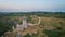 Croatia countryside at sunset with mountain view, aerial view with a drone old tower