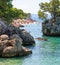 Croatia, Dalmatia, Brela beach at the height of the holiday season, a beautiful view through the rocks and stone Brela