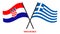 Croatia and Greece Flags Crossed And Waving Flat Style. Official Proportion. Correct Colors