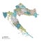 Croatia higt detailed map with subdivisions. Administrative map of Croatia with districts and cities name, colored by states and
