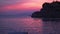 Croatia. Makarska. Sunset over the sea and view of the lighthouse