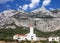 Croatia, mountain landscape, Makarska resort, modern church