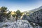 Croatia, Omis old fortress Fortica castle view of sea. beautiful Croatian moutains.