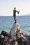 Croatia,Opatija 20 March 2021. Sculpture of the girl with the bird in hand on the shore in Opatija,Croatian town on Adriatic coast