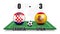 Croatia vs Spain . Soccer ball with national flag pattern on perspective football field . Dotted world map background . Football