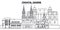 Croatia, Zagreb line skyline vector illustration. Croatia, Zagreb linear cityscape with famous landmarks, city sights