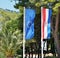 The Croatian and European flags floating side by side