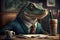 Croc in the Boardroom: A Whimsical Stylized 3D Rendering of Business Attire