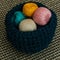 Crochet basket with balls of yarn