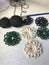 Crochet jewelry for women. Earrings knitted by an entrepreneur. Threads for knitting, billets and finished products