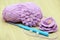 Crochet purple flowers with wool ball