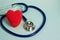 Crochet red heart form and stethoscope, healthy and healthcare c