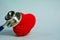 Crochet red heart form and stethoscope, healthy and healthcare concept