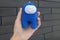 Crochet toy crew member among us blue Impostor in girl hand