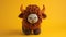 Crocheted bison toy vibrant backdrop, handcrafted and adorable, Ai Generated