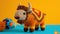 Crocheted bison toy vibrant backdrop, handcrafted and adorable, Ai Generated