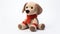 Crocheted Dog Toy With Scarf - Light Beige And Red Design