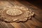 Crocheted Doily On Wooden Surface Texture. Generative AI