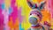 Crocheted donkey toy vibrant backdrop, handcrafted and adorable, Ai Generated