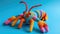 Crocheted lobster toy vibrant backdrop, handcrafted and adorable, Ai Generated