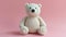 Crocheted polarbear toy vibrant backdrop, handcrafted and adorable, Ai Generated