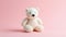 Crocheted polarbear toy vibrant backdrop, handcrafted and adorable, Ai Generated