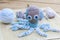 Crocheted woven with colored wool toy octopus