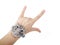 Crock and roll hand sign and silver bracelet