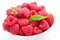 Crockery with beautiful ripe raspberries