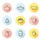 Crockery and cooking colored circle outline icons set. Part two.