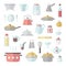 Crockery and cooking flat icon square vector set.