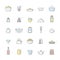 Crockery and cooking outline multicolored big icon set.