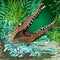 Crocodile Alligator Attack coming out from the Rainforest River Vector illustration