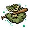 Crocodile carrying a baseball bat