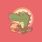 A crocodile character eating a burger vector illustration.