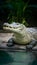 Crocodile close up by pools edge, reptilian wildlife portrait