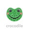 Crocodile Cute portrait with name text smiley head cartoon round shape animal face, isolated vector icon illustrations